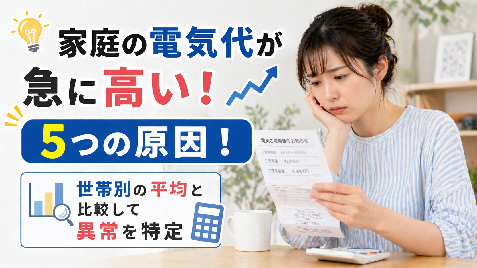 家庭の電気代が急に高い5つの原因！世帯別の平均と比較して異常を特定