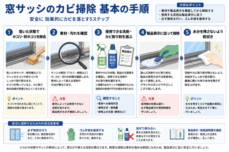 窓サッシのカビ掃除 基本の手順