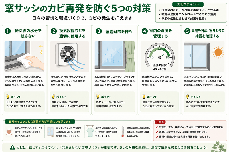 窓サッシのカビ再発を防ぐ5つの対策