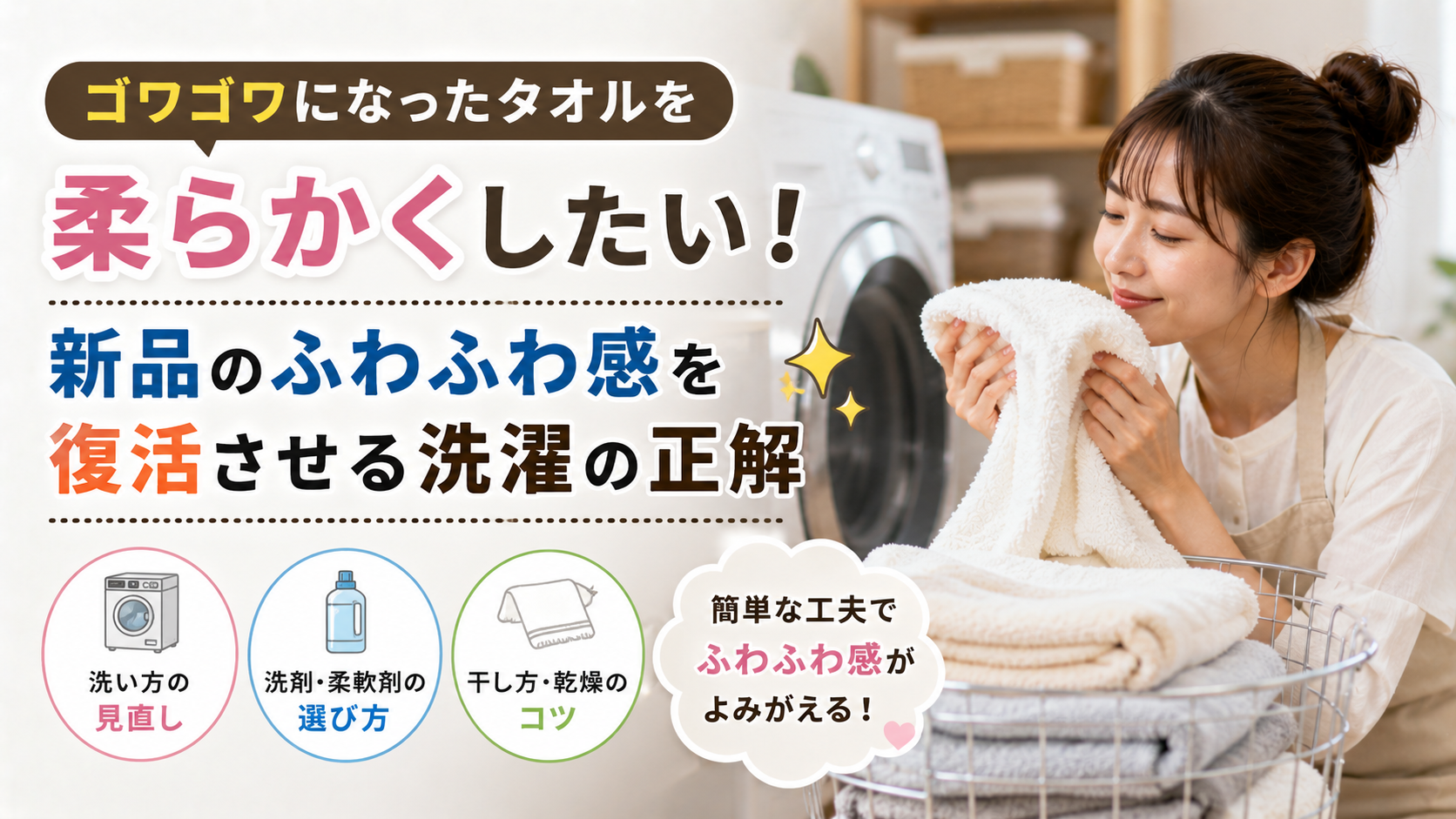 ゴワゴワになったタオルを柔らかくしたい！新品のふわふわ感を復活させる洗濯の正解