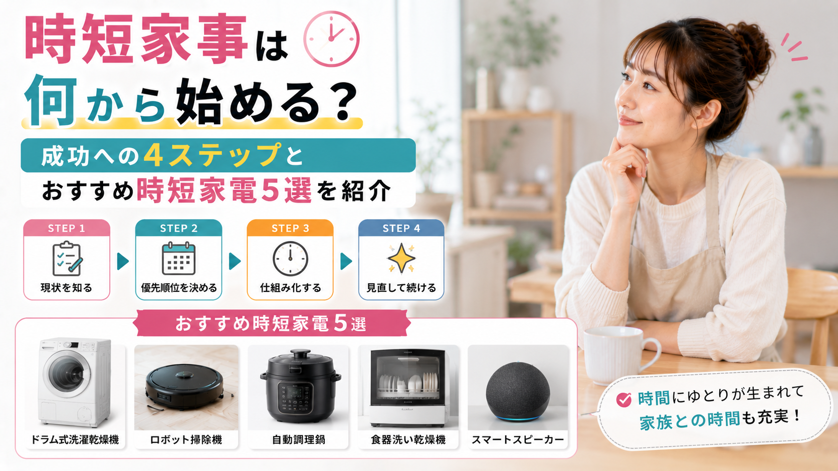 時短家事は何から始める？成功への4ステップとおすすめ時短家電5選を紹介