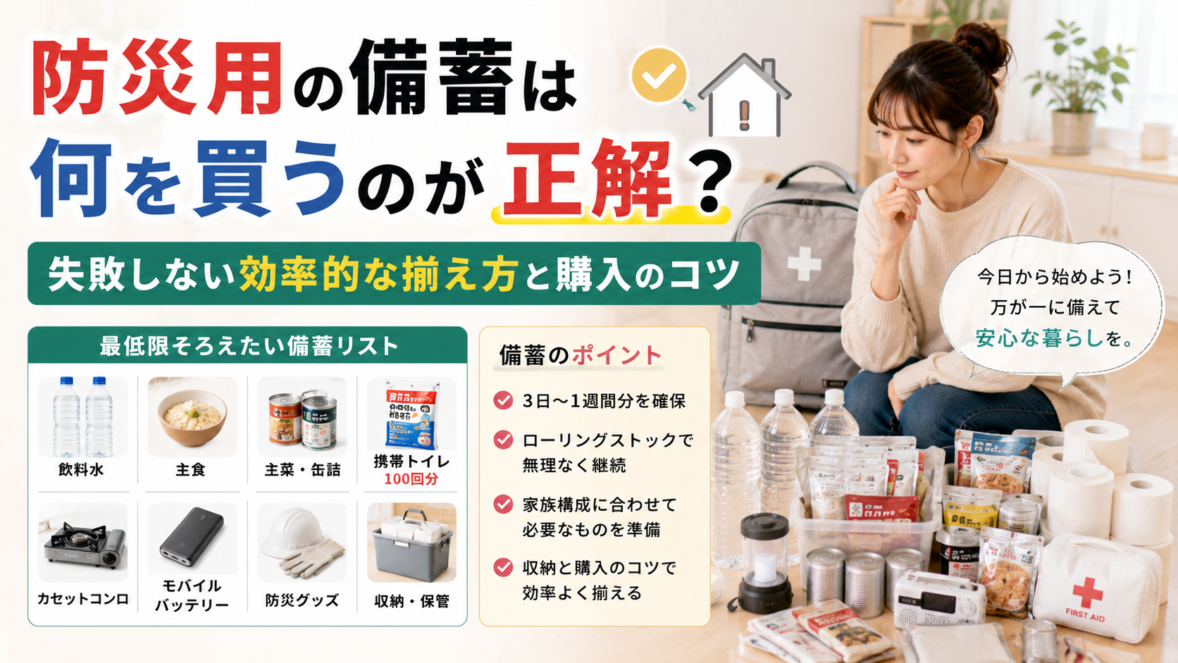 防災用の備蓄は何を買うのが正解？失敗しない効率的な揃え方と購入のコツ