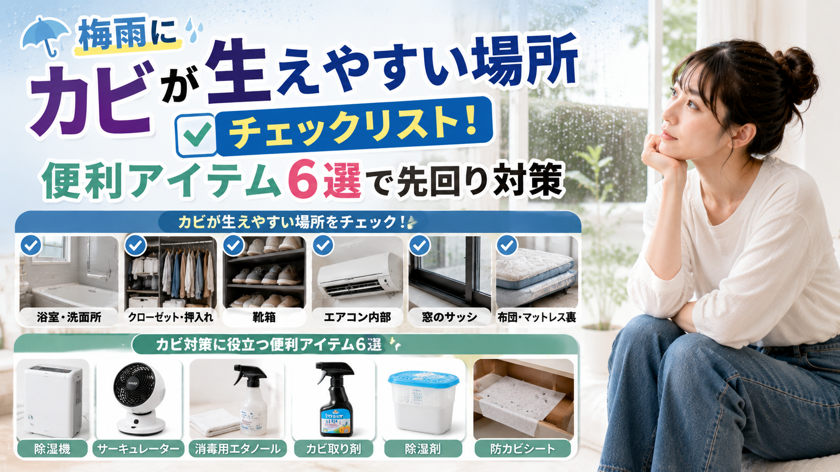 梅雨にカビが生えやすい場所チェックリスト！便利アイテム6選で先回り対策